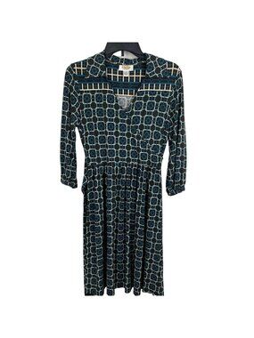 Talbots Women 3/4 Sleeve Pullover V Neck Print Dress Size 4